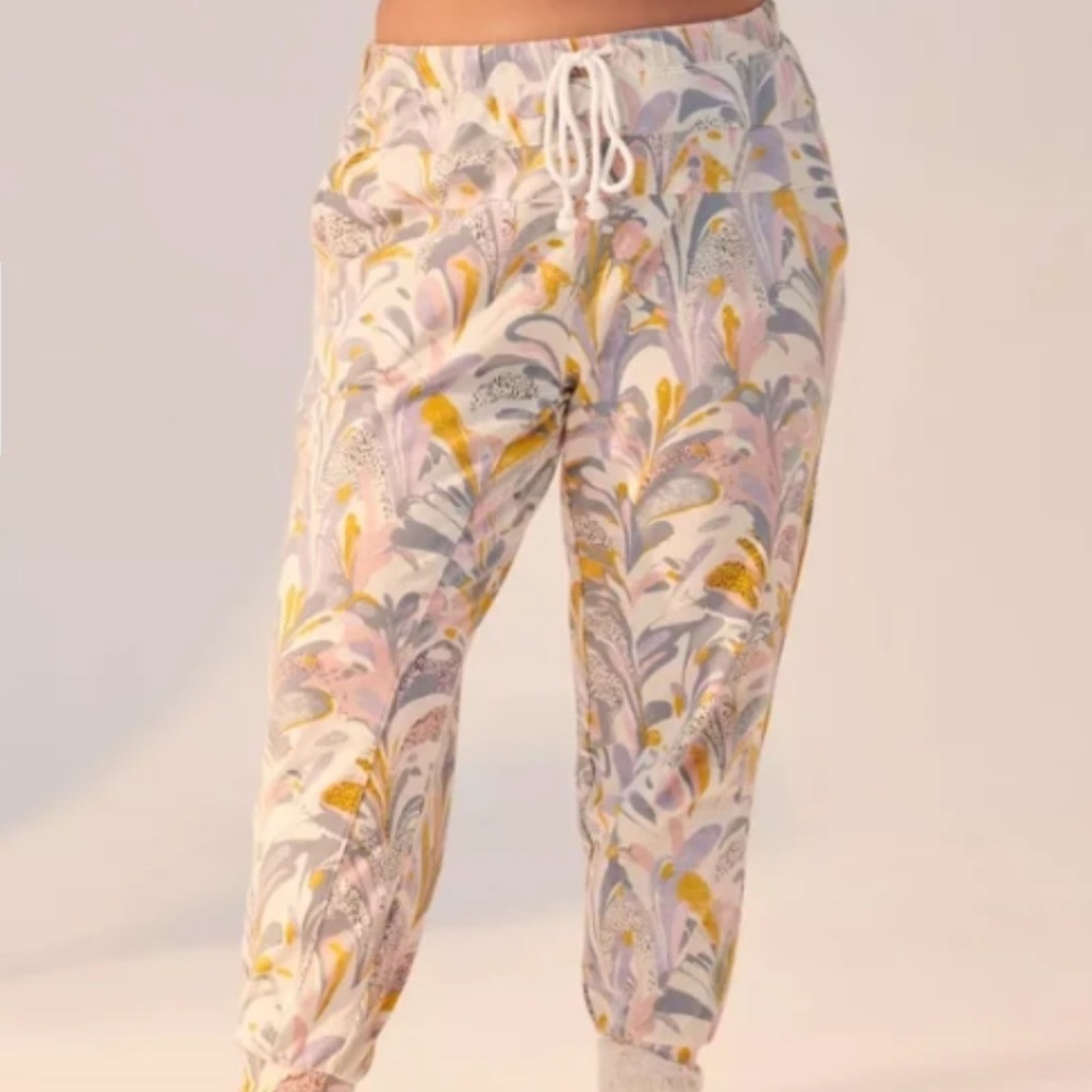 Flora Print Joggers Anthropologie marbled printed pattern sweat pants M cotton